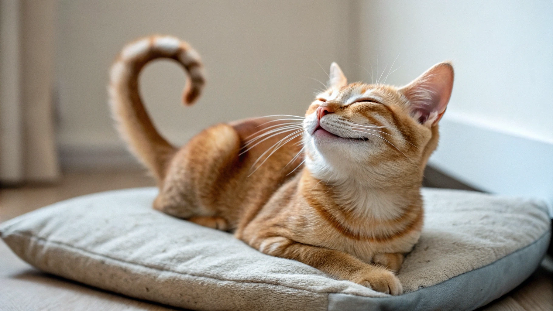 A cat slowly blinking at its owner, a sign of love and happiness.