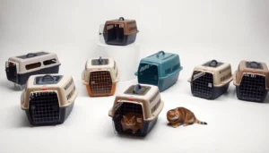 A pet owner showing a cat entering a carrier, with tips for a smooth transition.