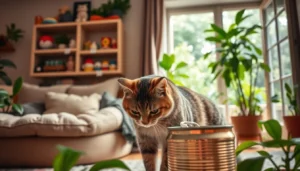Cat looking confused near a bowl of wet food.