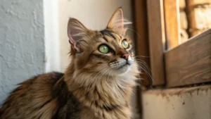 A rare chimera cat with mismatched eyes and a two-toned face.